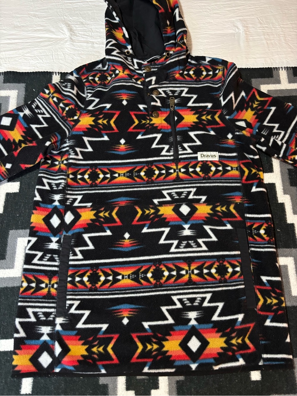 Women’s Black Aztec Hooded Pullover - Multicolor Pattern
